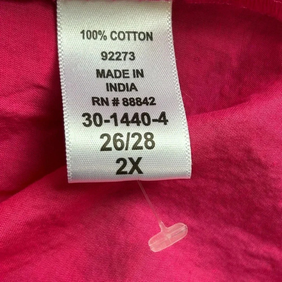 Woman Within Women's 2X (26/28) Pin Tuck Hot Pink Top Cotton Colorful Altered - Picture 9 of 12